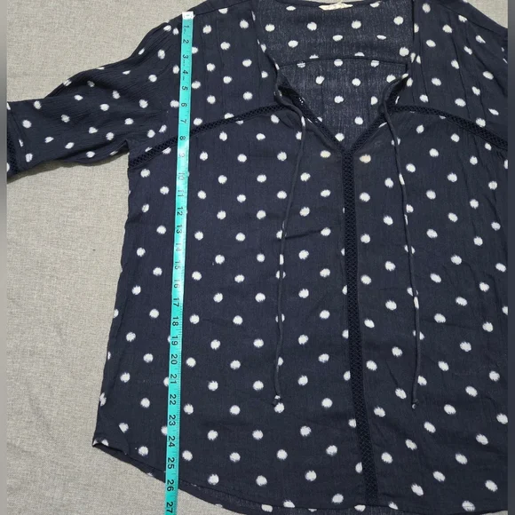 CASLON Blue Boho Blouse White Polka Dots Long Sleeves Size XL - Picture 9 of 12